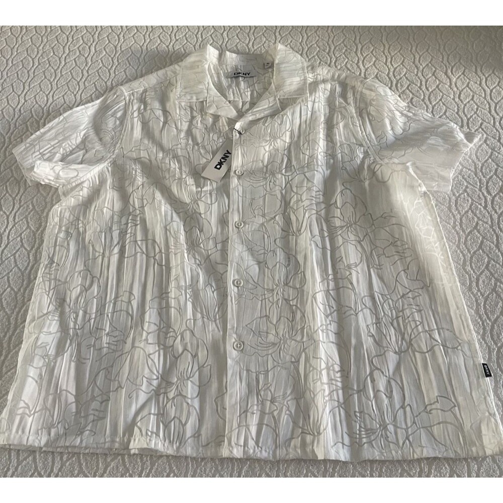 DKNY SZ XL White Men's Short Sleeve Button-Down Shirt